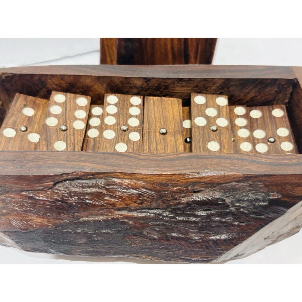 Vintage Walnut Wood Dominoes Set And Box - Picture 3 of 5